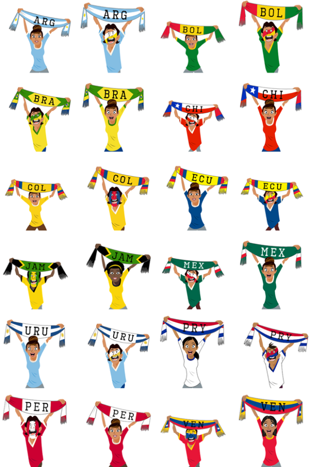 Stickers animados de hinchas de las selecciones de la Copa América para Facebook Messenger.
