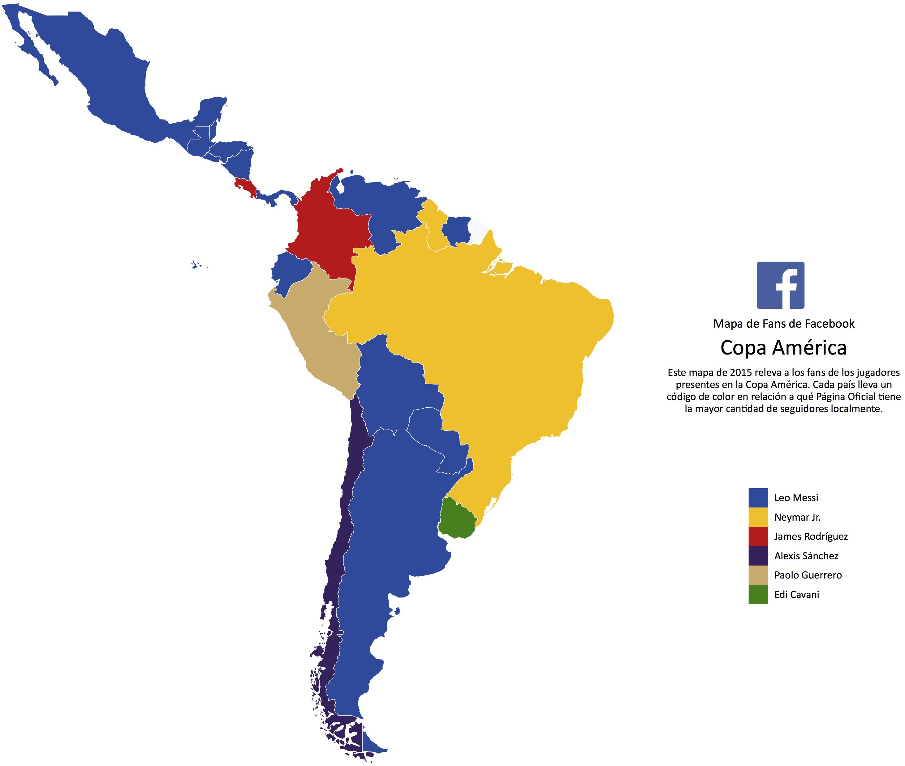 Mapa de fans de jugadores de fútbol en América Latina | Crédito: Facebook.