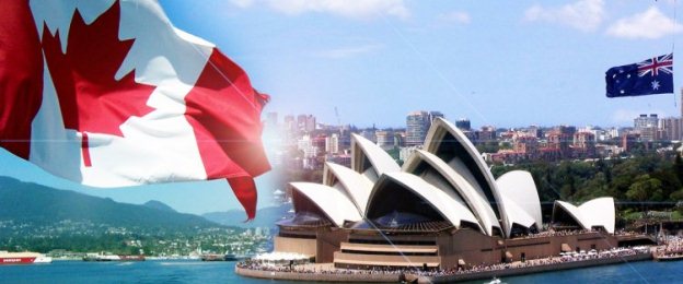 La bandera de Canadá y la impactante imagen de la ópera de Sidney (Australia) / Fotoimagen: www.infobae.com