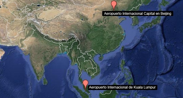 El avión de Malasya Airlines partió de Kuala Lumpur con destino a China / Crédito: mapa de www.mexico.cnn.com