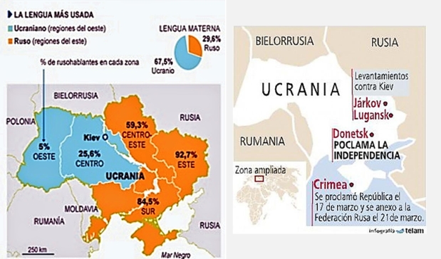 Ucrania cada vez más recortada por la tijera rusa /  Infografía: en base a Télam y Períodico METROnet.