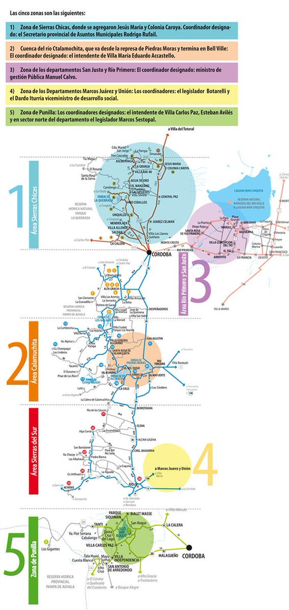 Las cinco zonas | Infografía: Gobierno de la Provincia de Cba.