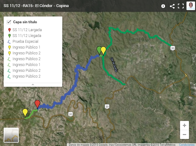 Imagen: Captura de Pantalla de Google Maps para el tramo El Condor - Copina.