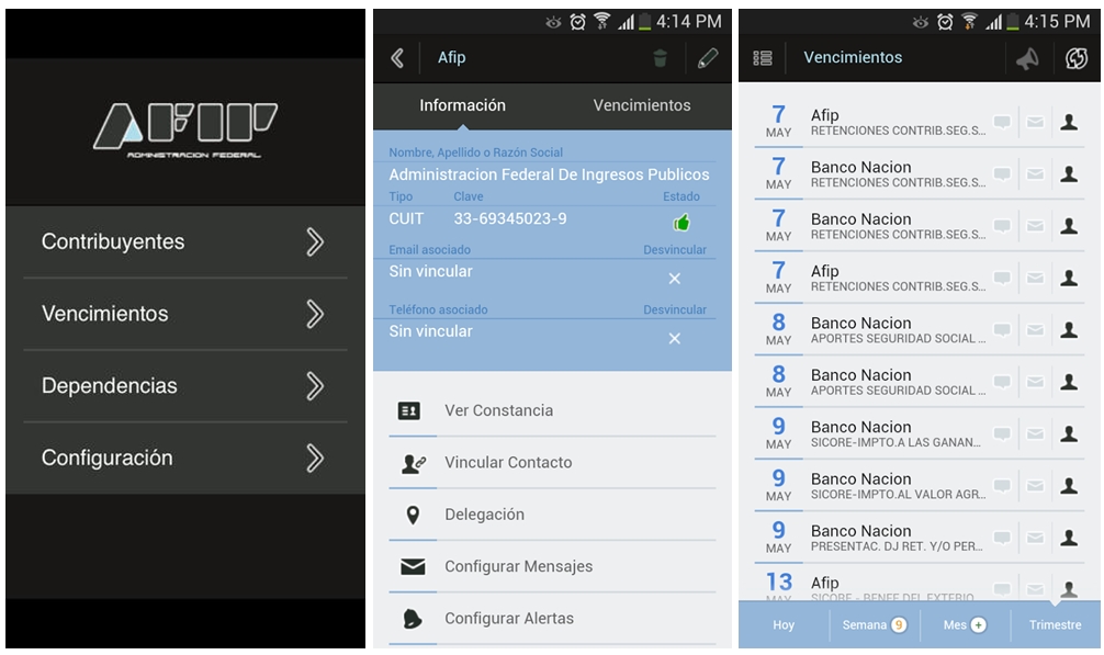 Capturas de pantalla de la segunda versión de la app AFIP Móvil | Fuente: Google Play, iTunes.