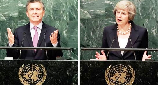 Macri y Theresa May hablaron en la ONU. El Presidente hizo una interpretación apresurada del gesto inglés | Foto. sinmordaza.com