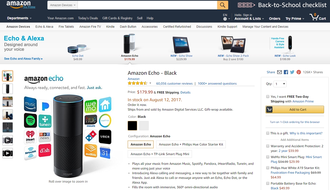 Amazon Echo, el líder del segmento parlantes inteligentes | Imagen: captura de pantalla desde amazon.com