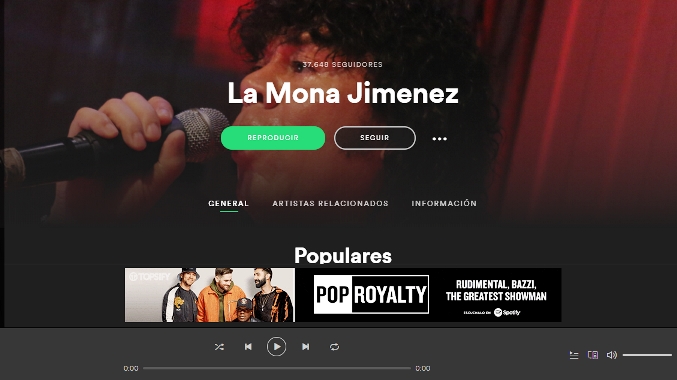 Perfil de La Mona Jiménez en Spotify | Imagen: captura de pantalla.
