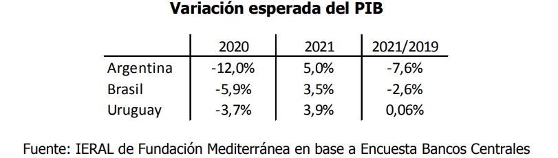 Proyecciones de crecimiento para Argentina | Fuente: IERAL de Fundación Mediterránea en base a Encuesta Bancos Centrales.