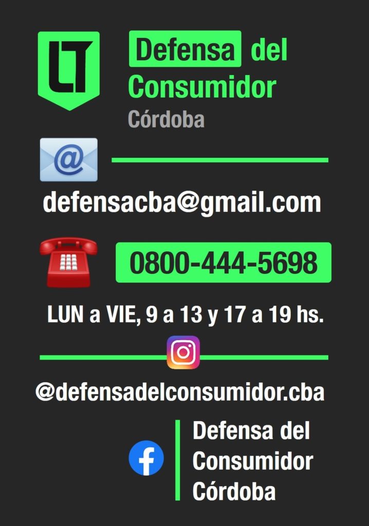 Estafas: datos de contacto de Defensa del Consumidor Córdoba | Infografía: Los Turello de bolsillo. 