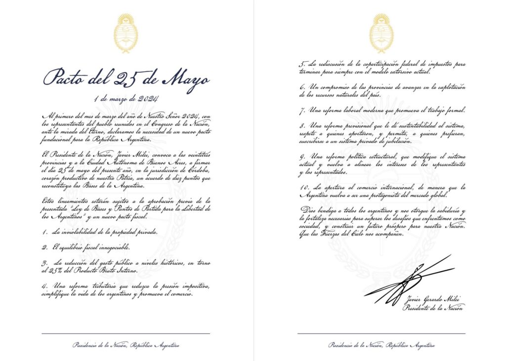 Los 10 puntos del Pacto del 25 de Mayo | Imágenes: @OPRArgentina (X).